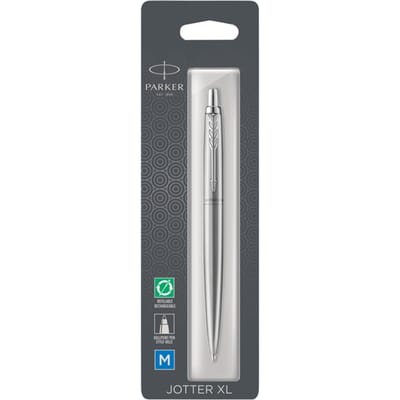 Parker Jotter XL balpen | Monochroom roestvrij staal | Medium punt | Blauwe inkt