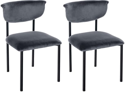 CLP Set van 2 eetkamerstoelen Gambell met rugleuning en gewatteerde fluwelen bekleding Fluweel/donkergrijs