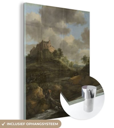 ® Glasschilderij 120x160 cm - Schilderij acrylglas - Kasteel Bentheim - Schilderij van Jacob van Ruisdael - Foto op glas - Muurdecoratie woonkamer - Wanddecoratie slaapkamer - Schilderijen