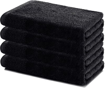 Lavea® Set van 4 Handdoeken 40x70 cm – Set Douchehanddoeken Zacht en Absorberend – 100% Katoen – Oeko-TEX 100 – Wasbaar op 60°C – voor Badkamer, Gastentoilet en Fitness – Zwart