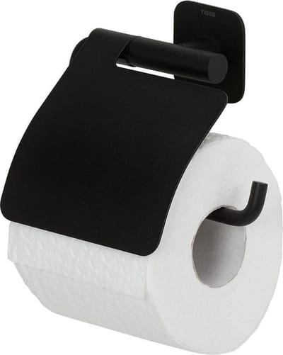 Tiger Colar - Wc rolhouder met klep - Zonder te boren - Toiletrolhouder zelfklevend - Zwart