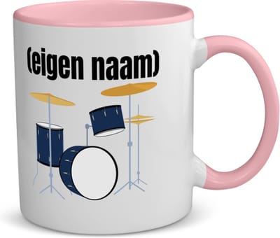 Akyol - drumstel met eigen naam koffiemok - theemok - roze - Drummen - muziek liefhebbers - drummers - verjaardag - cadeau - kado - - 350 ML inhoud