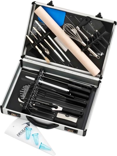 Déglon Grote aluminium patisseriekoffer – 23-delige set met plateaus – robuust en lichtgewicht – 47x34,5x11 cm