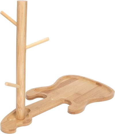 Moderne Sleutelhanger en Sieradenopslag, Houten Gitaarvormige Basis, Decoratieve Opbergtray voor Entree en Bureau