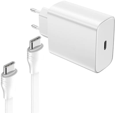 USB C Snellader 45W + Flexibele platte USB-C naar USB-C Kabel 65w - 2 Meter - Oplader - Fast Charger USB-C-Adapter - Wit