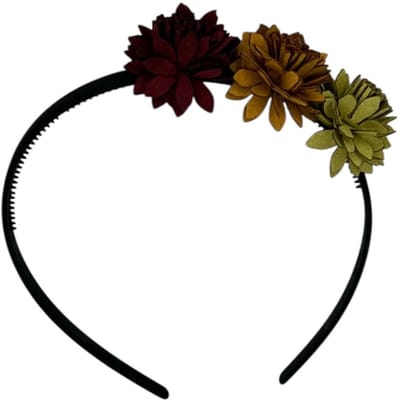 Diadeem leather flower - leren bloemetjes - khaki kleur diadeem - rood/khaki/groen