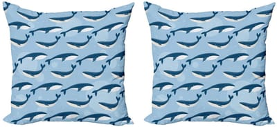 ABAKUHAUS Cartoon Wal Kussenhoes 2x45 cm – Dubbelzijdig Druk – Blauw/Wit