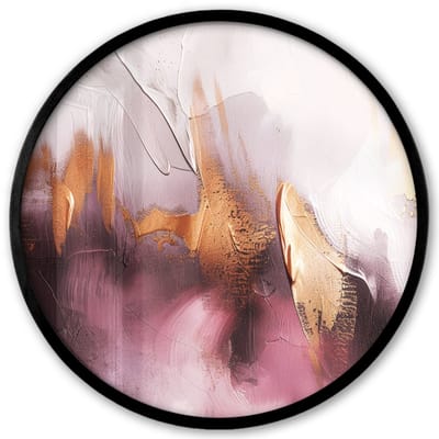 Poster in lijst Rond - Fotolijst 40x40 cm - Posters - Paars - Abstract - Verf - Goud - Ronde posterlijst zwart - Decoratie - Wanddecoratie woonkamer - Muurdecoratie slaapkamer