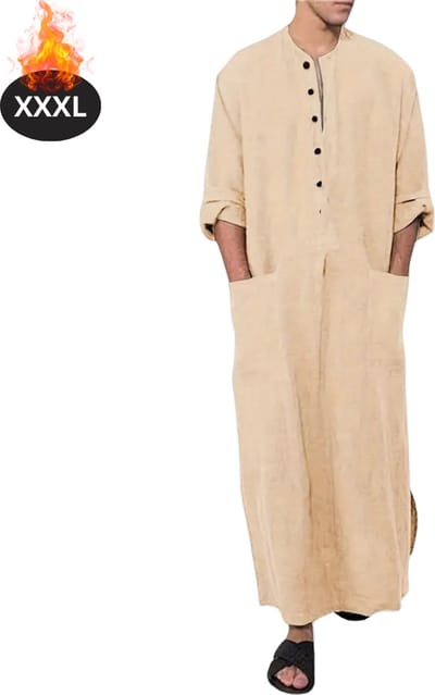 Nivard Islamitische Kleding - Djellaba Heren - Moslim Kleding - Arabisch Mannen Kaftan - Alhamdulillah - Khaki XXXL