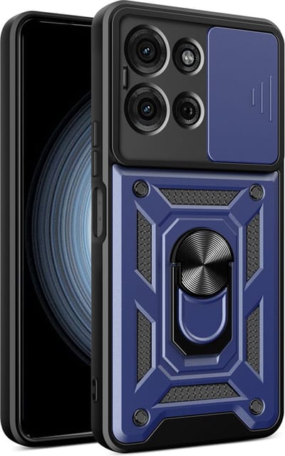 MobyDefend Hoesje - Geschikt voor Motorola Moto G75 - Pantsercase Met Draaibare Ring - Blauw