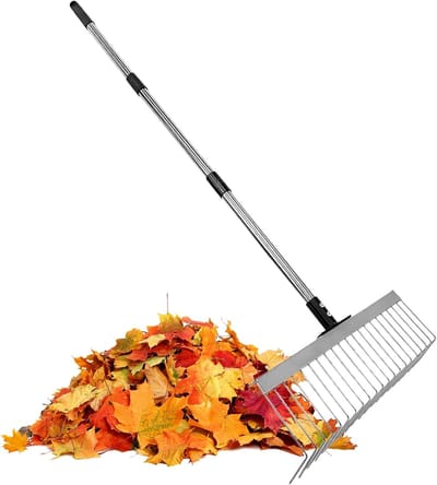 Bladhark Metaal - Tuinhark Gazonhark - Tuinonderhoud Gras Opruimen - Verstelbare Telescoopsteel - 124 cm Lengte - Metaalkleur