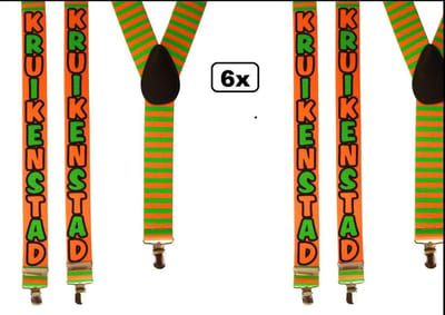 6x Bretel Kruikenstad oranje/groen - Carnaval thema feest fun optocht