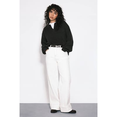 boohoo Dames Opgeslagen Hoge Taille Wijde Pijpen Jeans | Ecru | Maat: 42