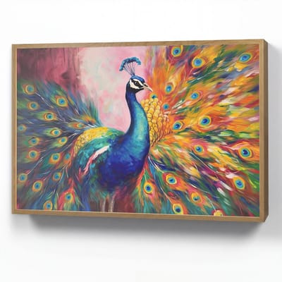 Wandlamp 90x60 cm - Oplaadbaar - Pauw - Dieren - Schilderij - Regenboog - Wandlampen binnen woonkamer - Slaapkamer lamp - Decoratieve nachtlamp - Vloerlamp draadloos