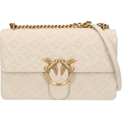 PINKO schoudertas Love One Classic DC Shoulderbag Bianco Seta - Antique Gold crème