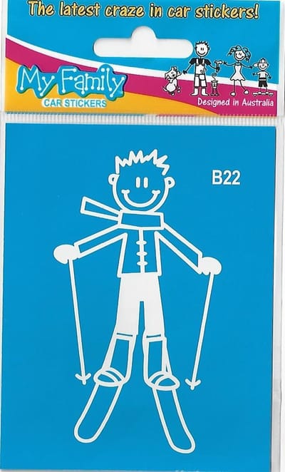 Jongen op de ski - autosticker - wit - 9,5 cm hoog