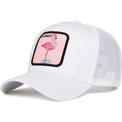 Unisex Flamingo Patch Borduurwerk Baseball Net Caps Lente Zomer Buiten Verstelbaar Casual Hoeden Zonbescherming Hoed white