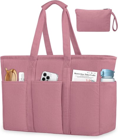 Grote Corduroy Tas voor Dames met Ritssluiting - Shopper voor Werk en Reizen