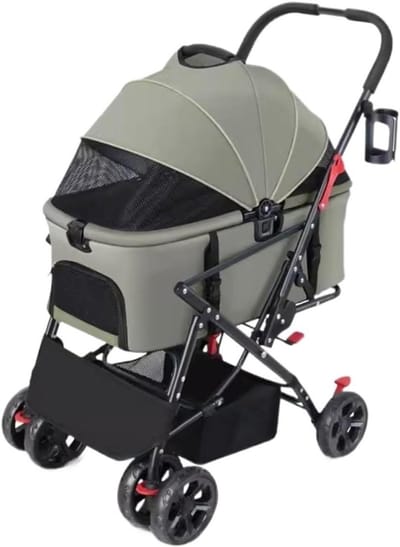 Huisdierenbuggy - Hondenwagen Kattenwagen - Veilig Vervoeren - Opvouwbaar Ontwerp - 25 kg Max - Zwart