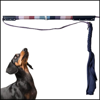 Hondenspeelgoed Flirt Pole maat 2 in een multikleur print. Hondenhengel - speelhengel - hondentraining - trekspel - speeltrektouw - trainingsspeelgoed voor honden - dog toy - dog activity game - dog trainingstoy - ShukoGear by MadeByShuko
