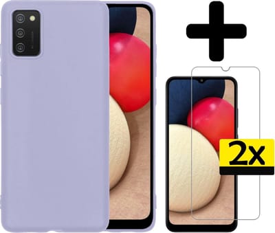 Hoesje - Met 2x Screenprotector - Geschikt voor Samsung Galaxy A02s - Sterk & Shockproof - Back Cover - Siliconen Case - Telefoon Hoes - Telefoonhoesjes - Lila