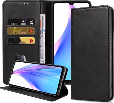 Smartphonica Telefoonhoesje geschikt voor Xiaomi Redmi Note 8T kunstleren Hoesje met Magnetische sluiting en Pasjeshouders Book Case met Klepje - Zwart geschikt voor Xiaomi Redmi Note 8T