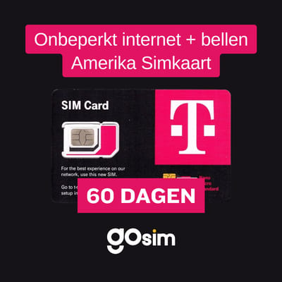 T-Mobile USA Amerika Simkaart - Onbeperkt lokaal bellen - Onbeperkt 5G internet - Onbeperkt Hotspot - 60 dagen