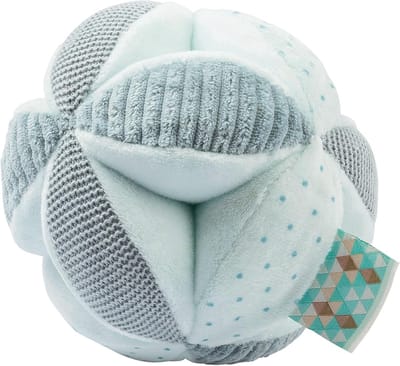 Knuffelbal baby - Speelbal activiteiten - Ontwikkeling stimuleren - Verschillende texturen en geluiden - 14 cm - Muntgroen