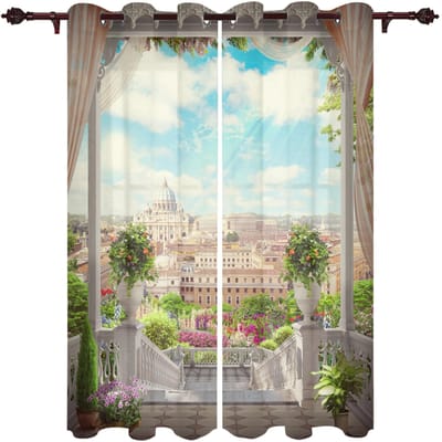 Buitengordijnen Tuin Balkon Uitzicht Woonkamer Keukengordijn Drapage Voor Patio Tuin Prieel Tuin Valgordijnen 100W160H(CM)40x63in&Hook