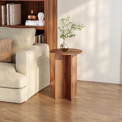 Ronde bijzettafel Ø40 cm met walnootkleurig tafelblad voor woonkamer of slaapkamer