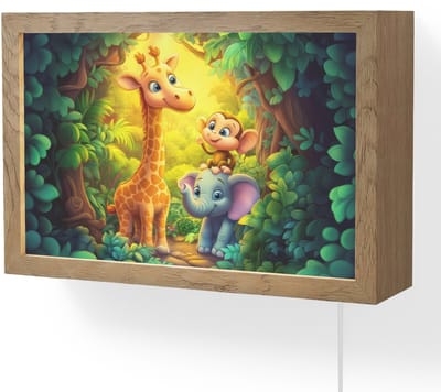 Wandlamp 30x20 cm - Oplaadbaar - Dieren - Jungle - Giraf - Olifant - Aapje - Wandlampen binnen woonkamer - Slaapkamer lamp met kabel - Decoratieve nachtlamp - Vloerlamp snoer
