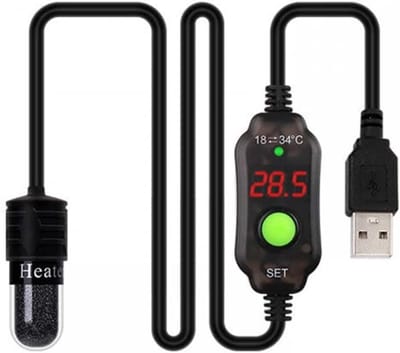 Aquariumverwarmer - 10 W USB boiler - Kwartsglas dompelthermostaatverwarming voor 3 liter aquarium - Zoutwater en zoetwater (°C)