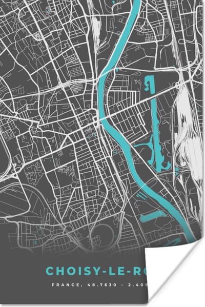 Poster Plattegrond - Stadskaart - Kaart - Frankrijk - Choisy-le-Roi - 120x180 cm XXL