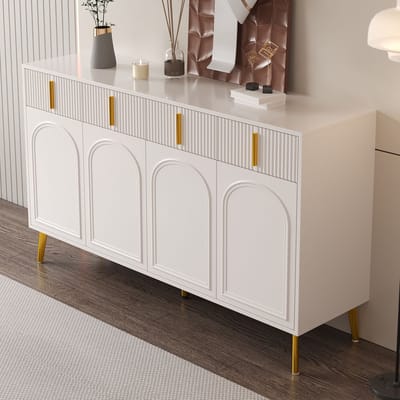 Wishdor Dressoir - 4 Deuren En 4 Lades - Verstelbare En Uitneembare Legplanken - MDF Met Witte Melamine - Wit - 140 x 38 x 82 cm