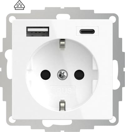 OPUS® 55 wandcontactdoos met USB A & C aansluiting | USB stopcontact | USB wcd | USB wandcontactdoos | stopcontact met USB