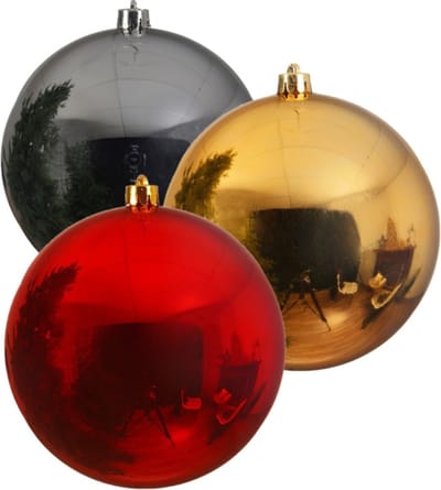 Kerstversieringen set van 6x grote kunststof kerstballen goud-zilver-rood 14 cm glans - 2x per kleur