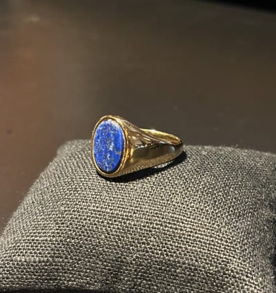 Goudkleurige No-Fade Waterproof Lapis Lazuli Zegelring 17mm - 316L RVS