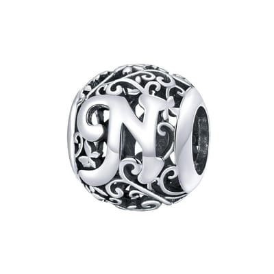Letter N romantisch bedel | bedels voor armband | alfabet bead | Zilverana | geschikt voor alle bekende merken | 925 zilver | moederdag