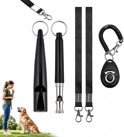 Set van 3 Hondentrainingsfluitjes - Verstelbare Toon met Clicker en Lanyard - Perfect voor Puppytraining Thuis en Buiten, Effectieve Communicatie en Gedragstraining
