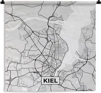 Wandkleed - Wanddoek - Stadskaart - Duitsland - Plattegrond - Kiel - Kaart - 180x180 cm - Wandtapijt