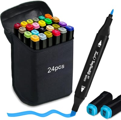 Alcohol Markers - Alcoholmarkers Set - 24 Kleuren - Dubbele Puntenset voor Precisie en Groot Vlak - Sneldrogende Inkt - Voor Kunstenaars en Creatieve Geesten