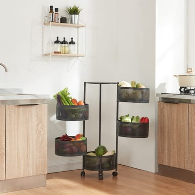 Keukentrolley Steigen met 5 manden rond staal 89,5xØ33 cm zwart