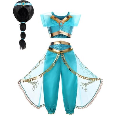 Kinderen Arabische Prinses Jurk Meisjes Halloween Jasmine Kostuum Kinderen Carnavals Cosplay Feest Verkleed Meisje Pailletten Miss Verkiezing Outfit 100(2T)