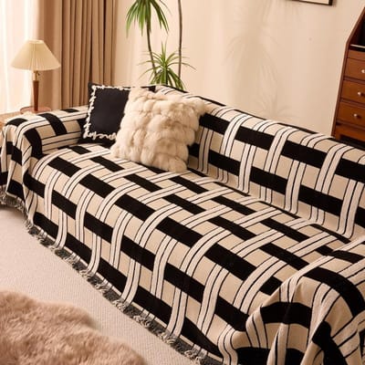 Luxe Chenille Bankhoes Stofbestendige Bankdekens Met Kwastjes Comfort L-Vorm Bankhoes Camping Picknick Reisdekens 180x130cm S