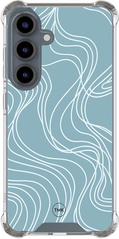 Shockproof hoesje geschikt voor Samsung Galaxy S25 - Soft blue waves - Schokbestendig - Verhoogde randen - TPU case - Extra Sterke Back Cover - Geometrisch patroon - Transparant, Blauw