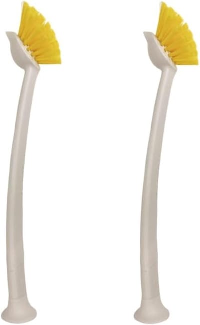 Schrobborstel met handvat 30 cm - Afwasborstel voor keuken, gootsteen en potten reinigen, geel - 2 stuks