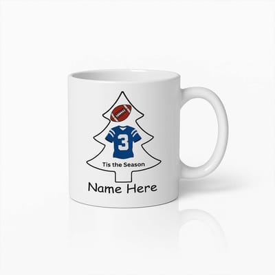 Gepersonaliseerde Voetbal Kerst Mok – Tis the Season Feestdagen Koffiebeker met Naam
