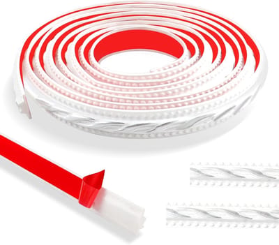 Vintage Stijl 300 cm Decoratieve Trim met 3D Patroon, Buigbare Rand voor Muren, Zelfklevend en Waterdicht, Perfect voor Deuren en Kasten, Wit met Zilver