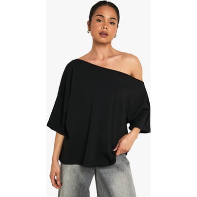 boohoo Dames Oversized schouderloos T-shirt | Zwart | Maat: 40
