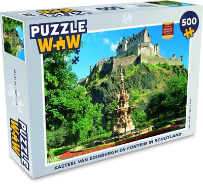 Puzzel Kasteel van Edinburgh en fontein in Schotland - Legpuzzel - Puzzel 500 stukjes